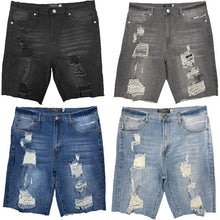 Load image into Gallery viewer, Distressed Stretch Denim Shorts