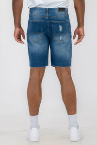 Distressed Stretch Denim Shorts