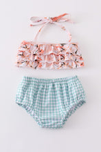 Load image into Gallery viewer, Coral floral print ruffle girl swimsuit