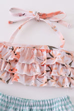 Load image into Gallery viewer, Coral floral print ruffle girl swimsuit