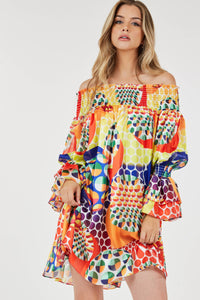 CQBYCQ - OFF- SHOULDER MULTI COLOR LOOSE DRESS